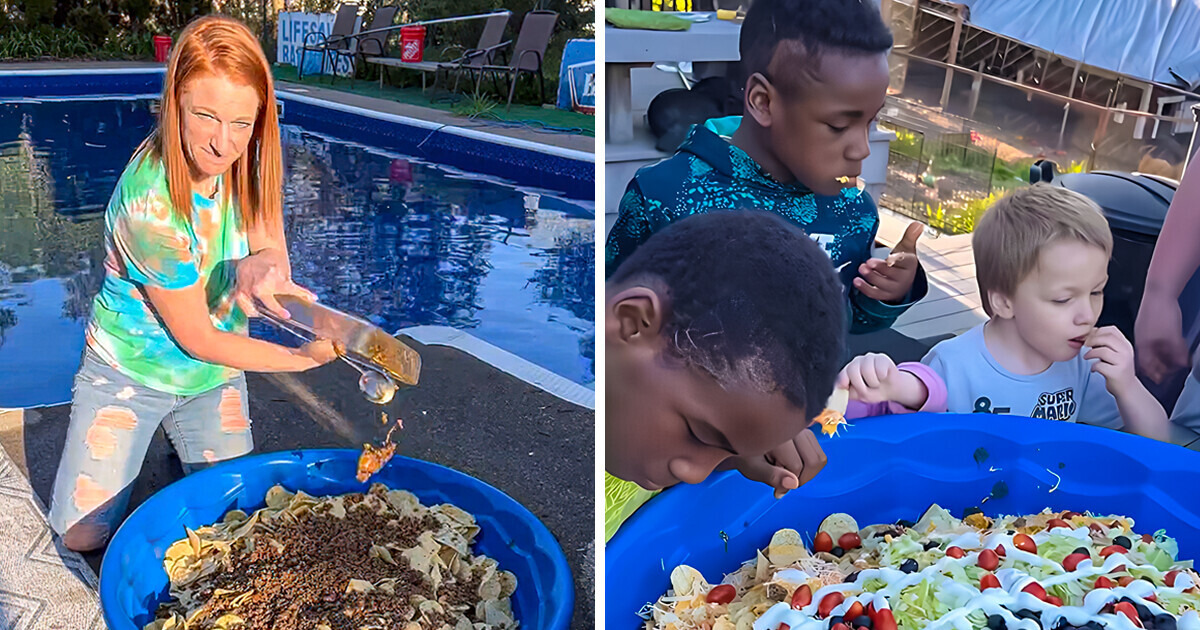 Mother of 12 Facing Backlash for Using Baby Pool Instead of Dishes to Feed Her Family Mother of 12 Facing Backlash for Using Baby Pool Instead of Dishes to Feed Her Family