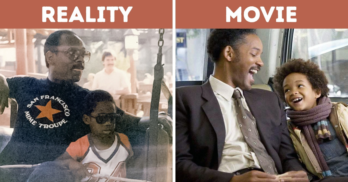 Left: Real Chris Gardner with his son Right: Will Smith in the movie The Pursuit of Happyness Movies