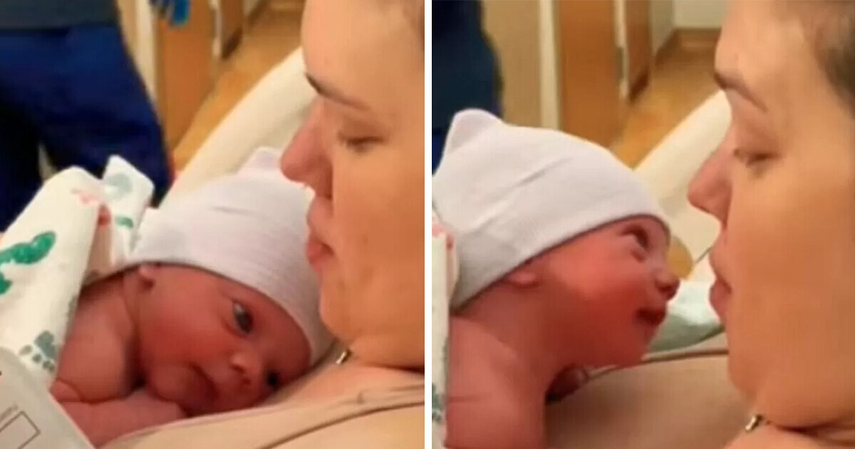 A Newborn Just a Few Hours Old RAISES His Head to Look at His Mom