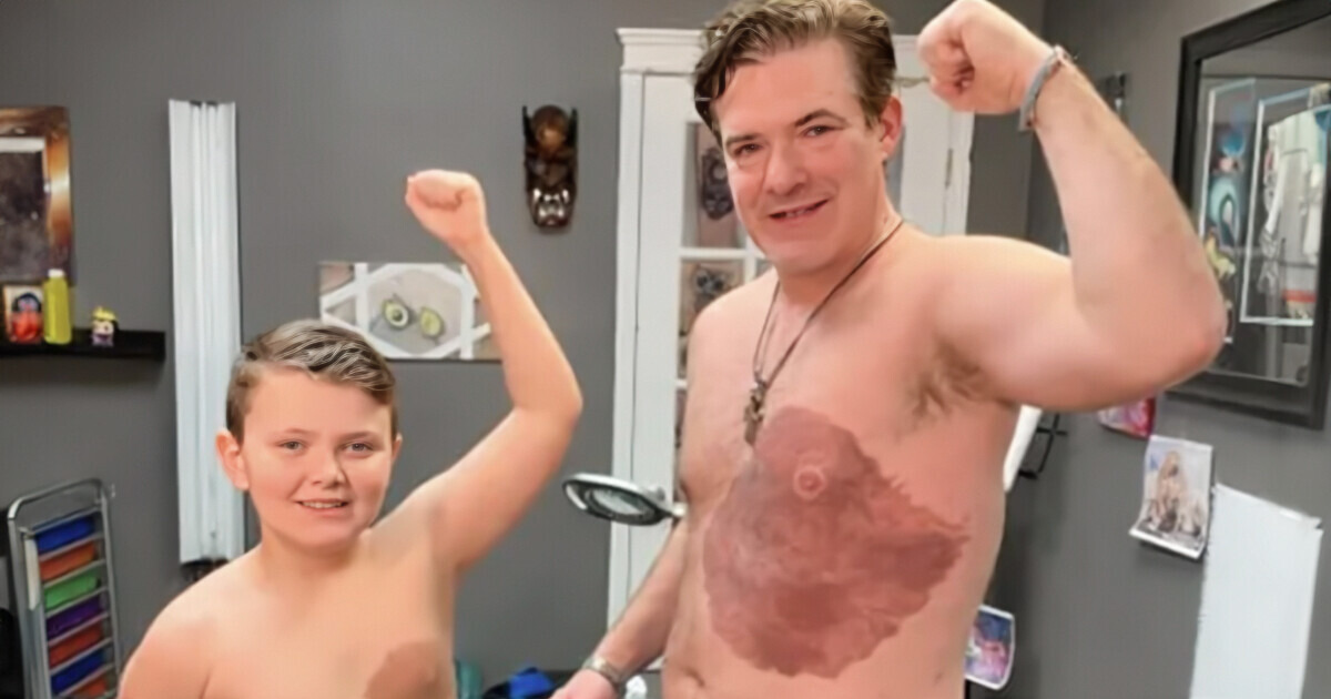 A Dad Lived Through 30 Hours of Tattoo Pain So His Son Could Feel Better About His Birthmark (Photos) A Dad Lived Through 30 Hours of Tattoo Pain So His Son Could Feel Better About His Birthmark (Photos)