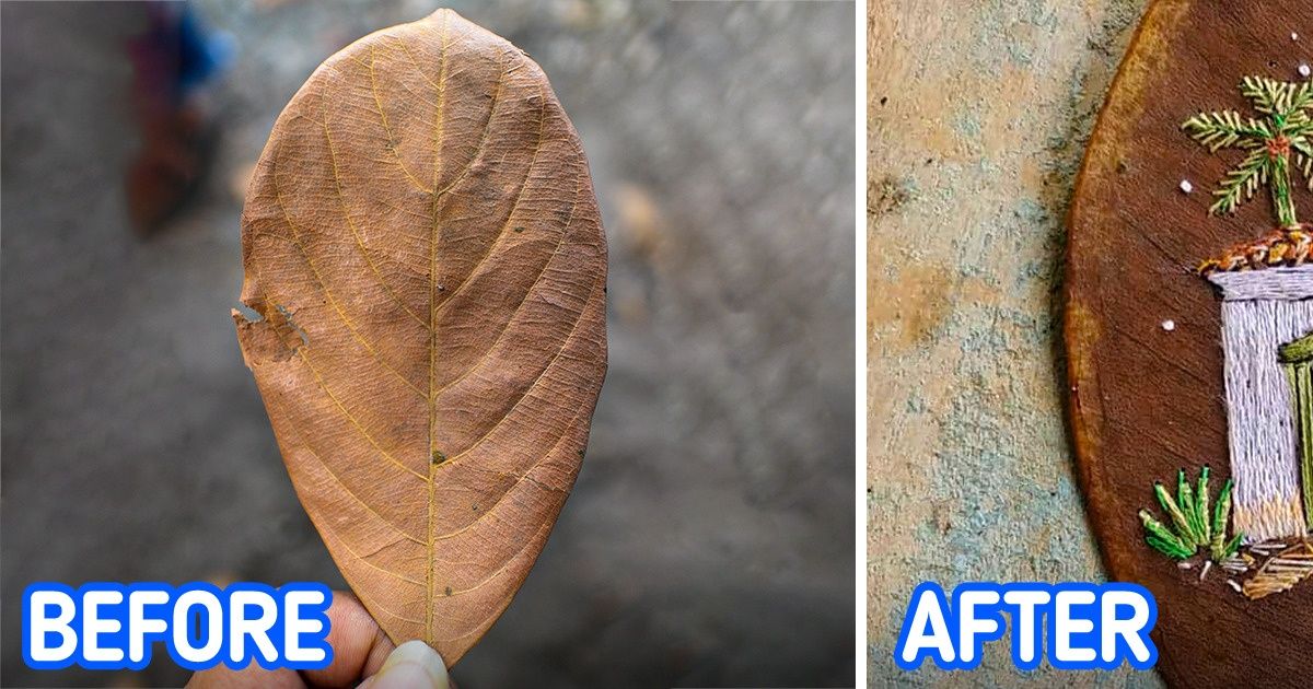An Artist From Brazil Uses Fallen Leaves as a Canvas for Embroideries, and the Details Left Us in Awe