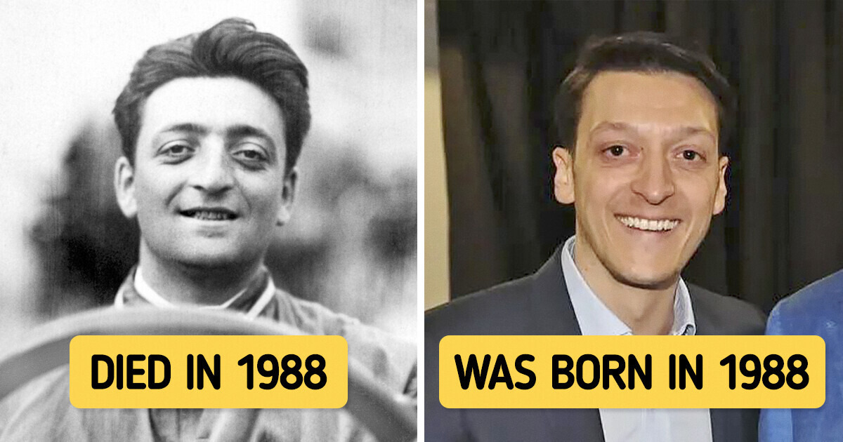 FUN FACT: Enzo Ferrari(left), founder of Ferrari, died in 1988. Mesut Özil,  footballer, was born in 1988. Exactly three months after Ferrari died,  Mesut Ozil, the footballer was born in another country.