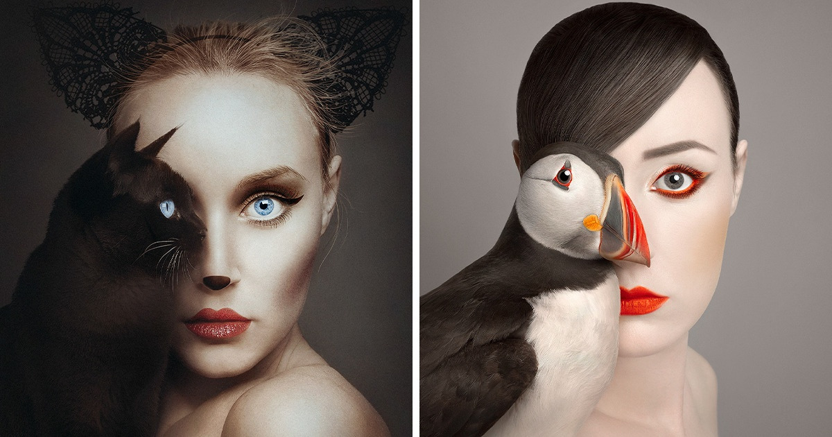 A Photographer Creates Breathtaking Portraits by Blending Faces and Animals A Photographer Creates Breathtaking Portraits by Blending Faces and Animals