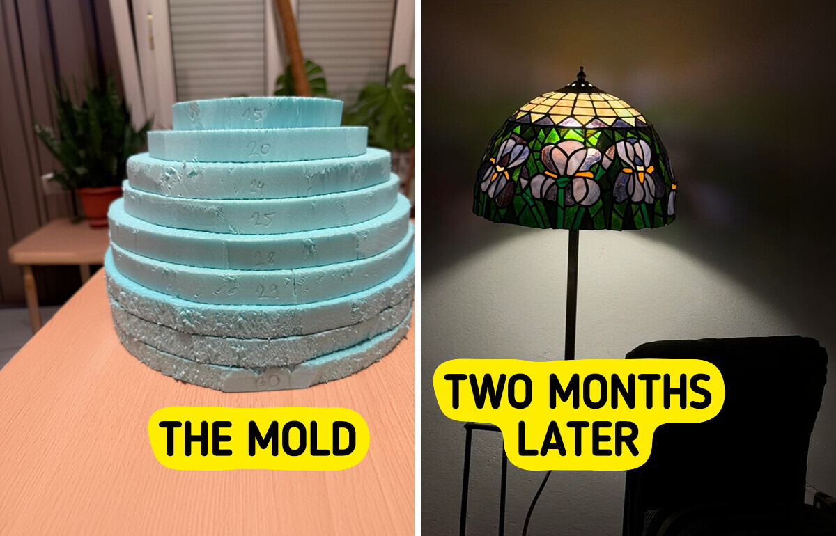 13 First Stained Glass Projects From a New Hobby, Like a Lampshade Built Over a Foam Mold