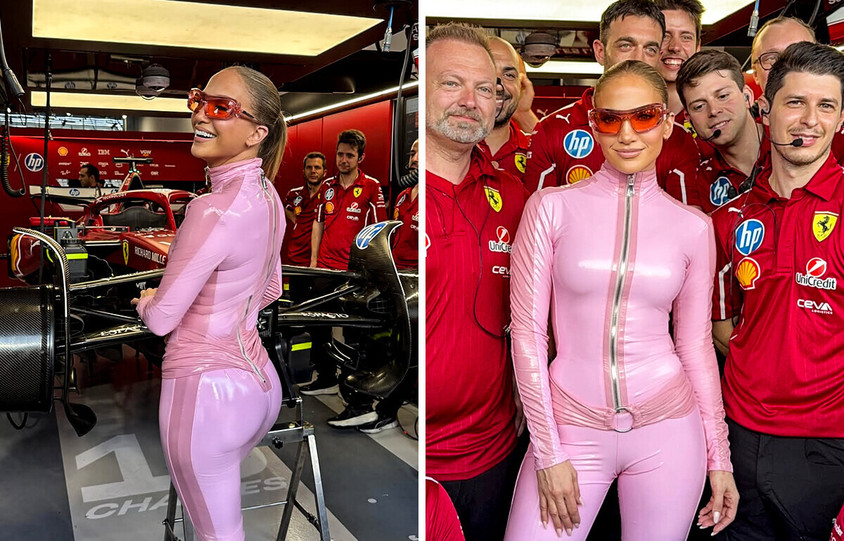 J.Lo Poses in Barbie-Pink Tight Outfit in Ferrari Garage, Fans Spot an Awkward Detail