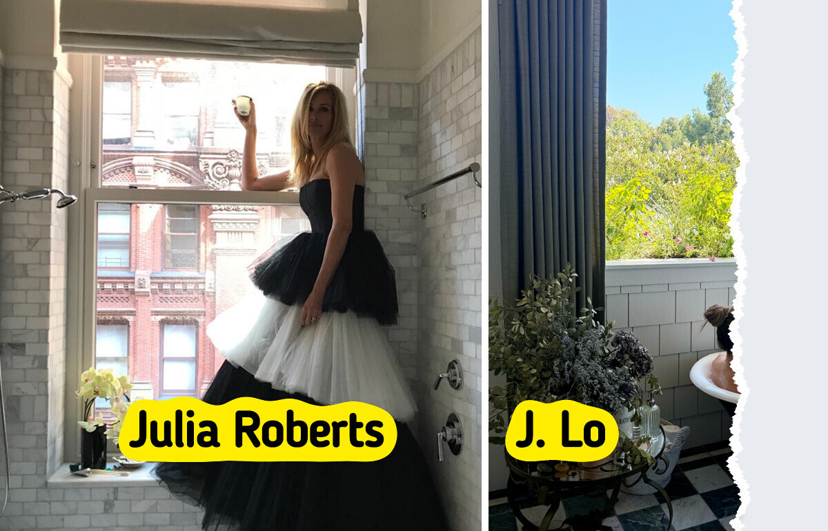 10 Stars Who Let Us Peek Inside Their Bathrooms, From Julia Roberts’ Bathtub to J.Lo’s Garden View