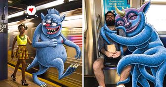 An Artist Draws Monsters Next to People on the New York Subway, and They Are Surprisingly Realistic