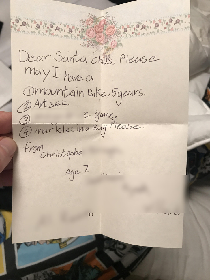 A 1992 Letter From a 7-Year-Old: a Mountain Bike, an Art Set and Marbles in a Bag