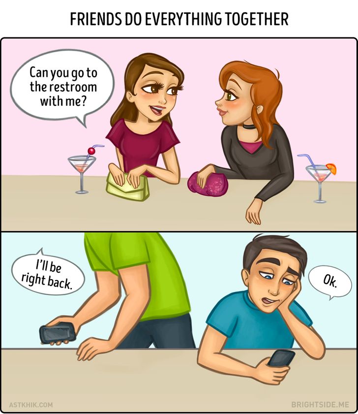 9 Truthful Cartoons About the Differences Between Female and Male Friendships