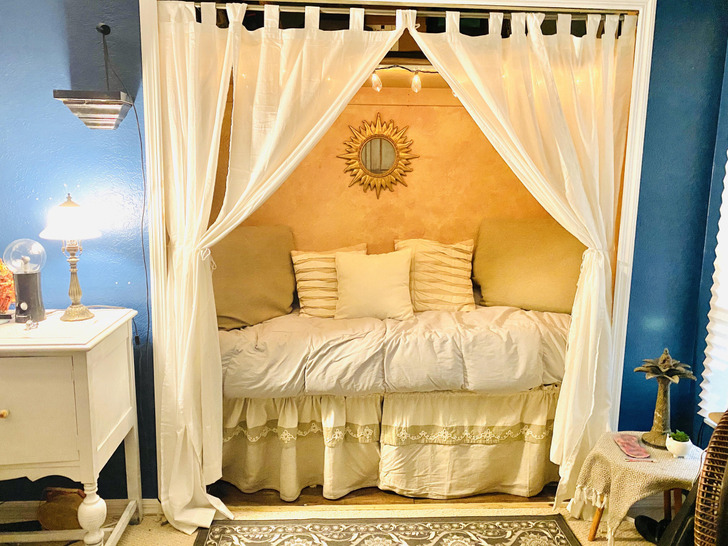 A Bed Built Into a Closet, With a Custom Mattress Almost 100 Inches Long