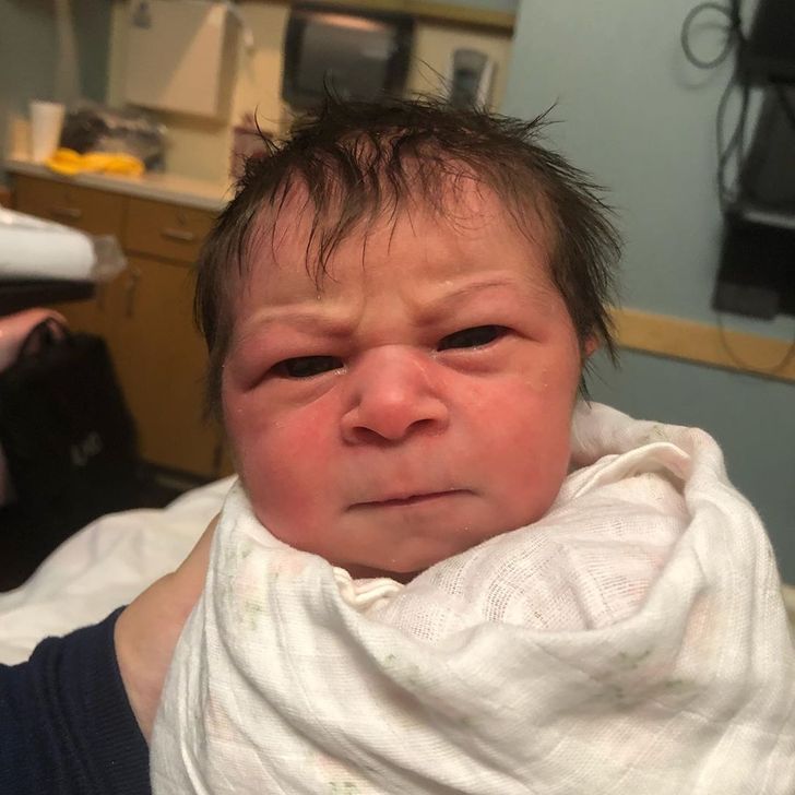 A Baby Born With a Grumpy Face Expression Goes Viral