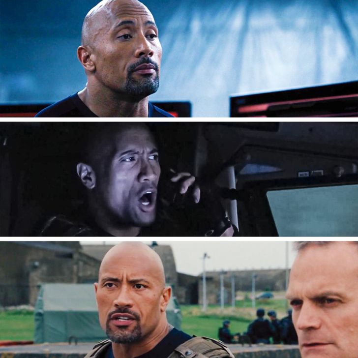 Dalam film Fast & Furious 6, Dwayne Johnson berjenggot, menghilang dan berjenggot kembali.