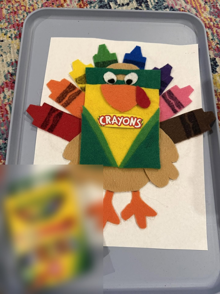 A Turkey Disguised as a Box of Crayons, Made for a 15-Month-Old’s Daycare Contest