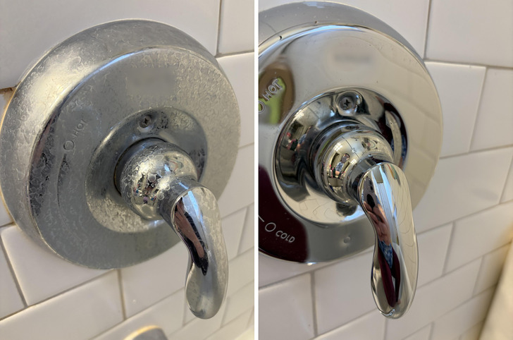 Bathroom Fixtures Lost Their Hard Water Stains to Dry Steel Wool in 3 Minutes