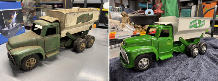 A Steel Dump Truck Dad Played With in the 1950s Got Restored as His Christmas Gift