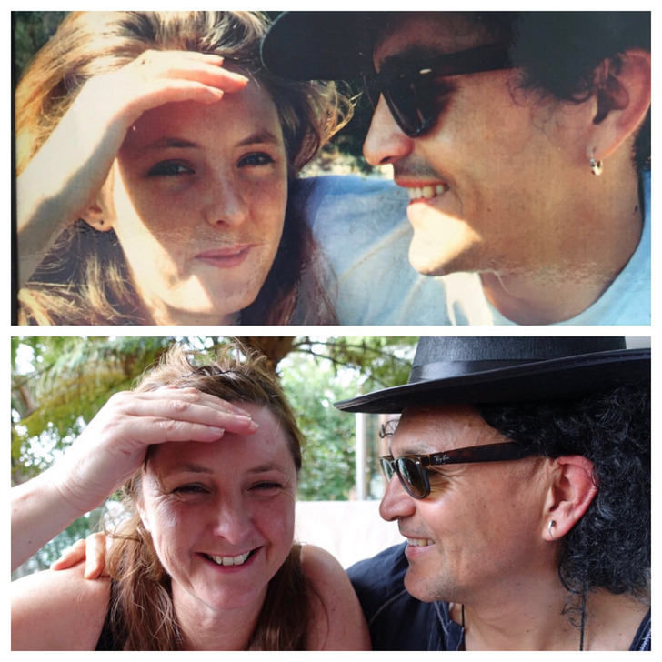 Mom’s 21st Birthday in 1988 and the Same Spot 28 Years Later, With Dad Dressed as His Young Self