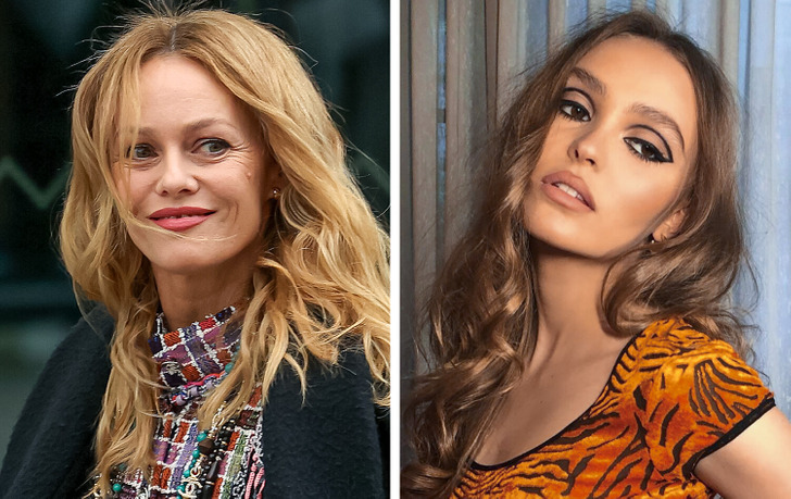 Side by side close-ups of Vanessa Paradis and her daughter Lily-Rose Depp.