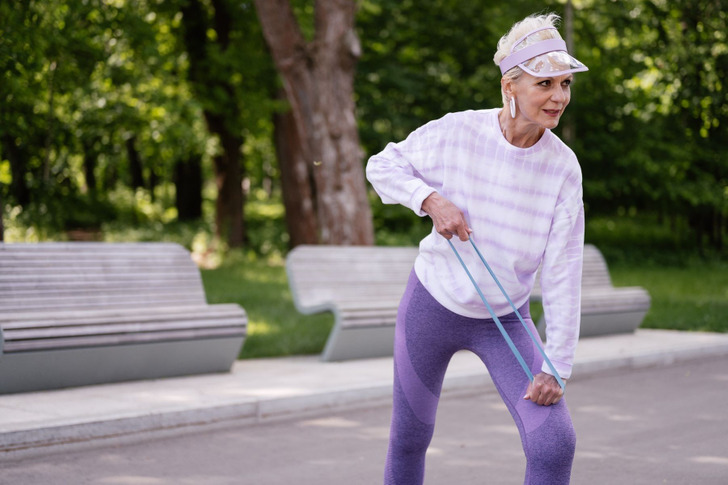 Resistance band exercise outdoors
