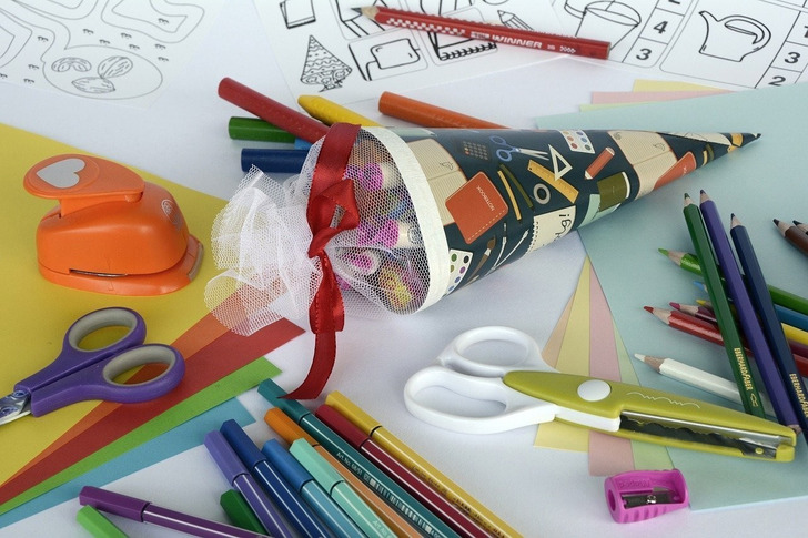 A Schultüte with school supplies, Wiesbaden, Germany, 2021