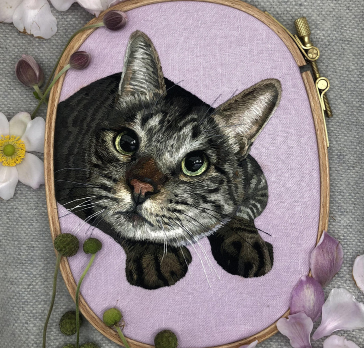 A Cat's Portrait That Took 50 to 60 Hours and More Than 40 Colors of Floss