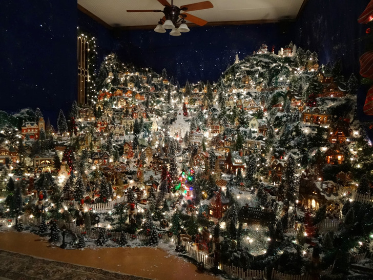 A Mom’s Village Fills More Than Half of a 40-Foot Glass Porch and Takes About 60 Hours to Set Up