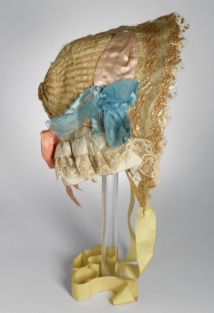 A straw-and-silk bonnet, about 1815