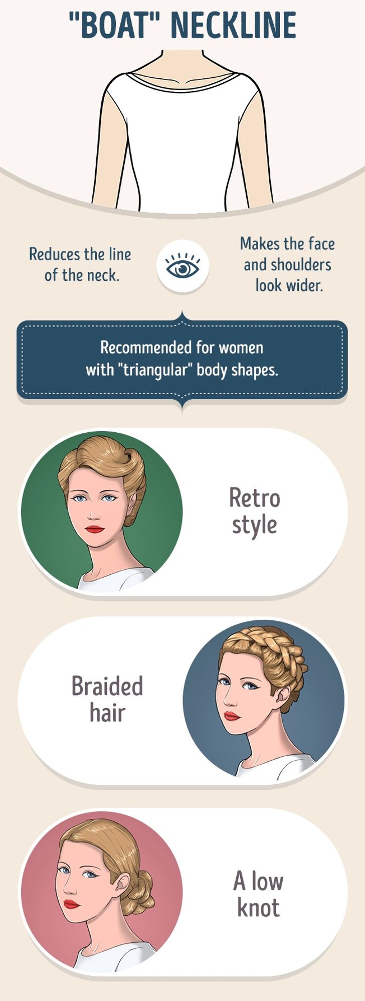hairstyles for boat neck dress