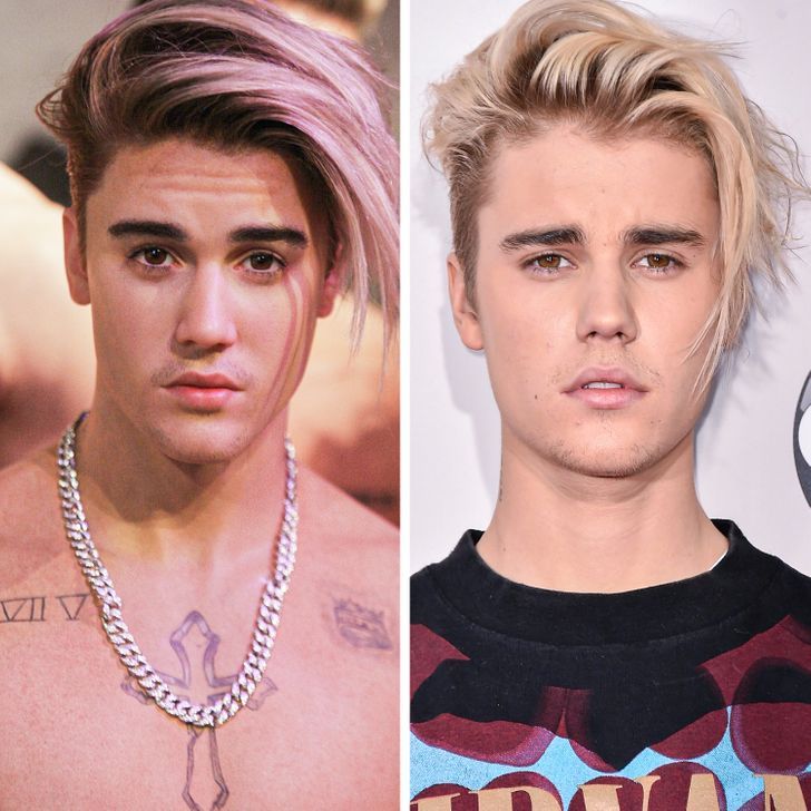 This is Justin Bieber. Which picture shows his wax figure?
