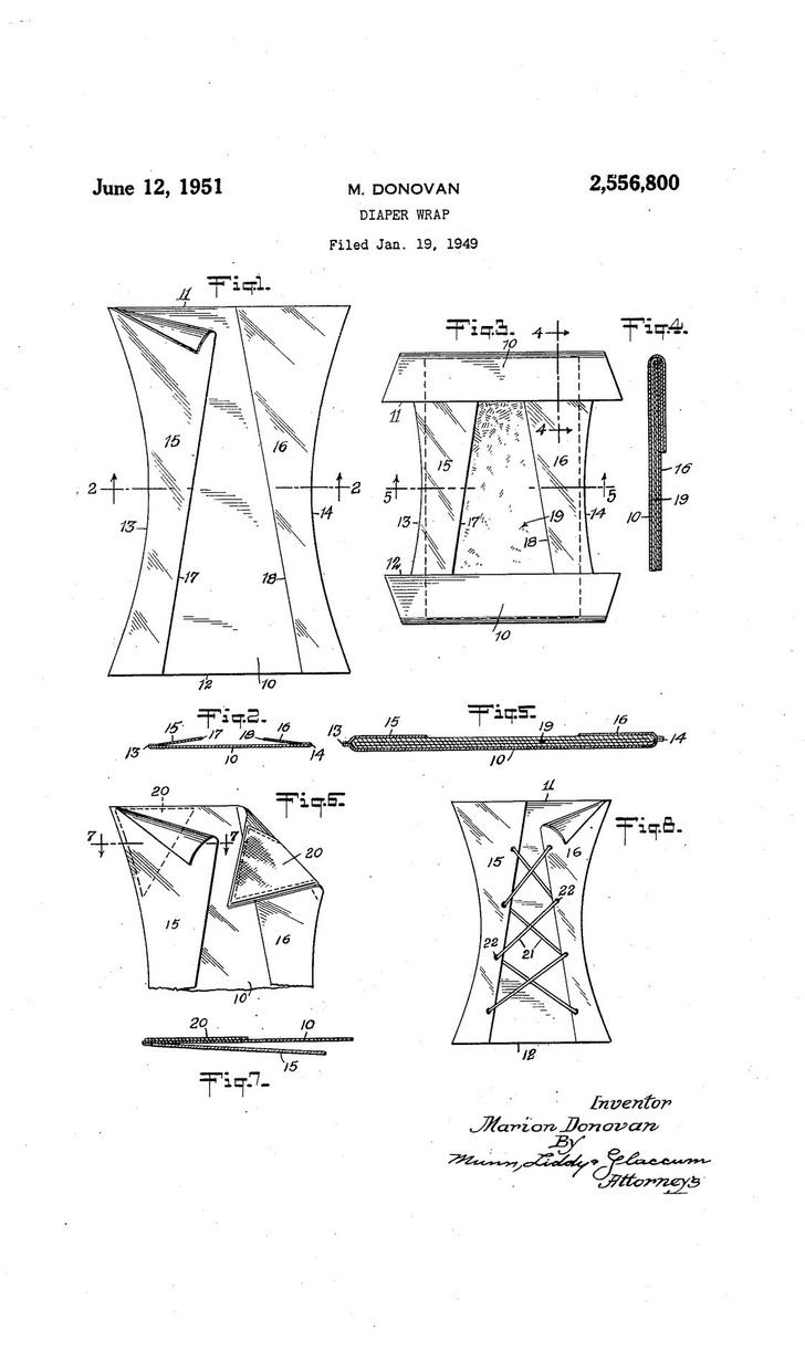 Marion Donovan’s 1951 patent drawing