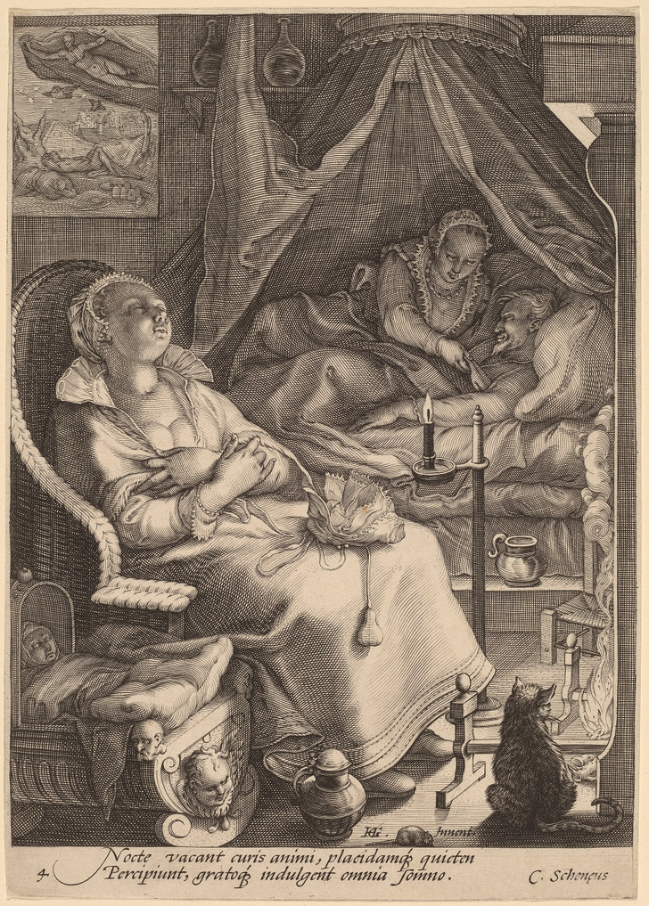 “Night”, an engraving after Hendrik Goltzius, about 1595–1598
