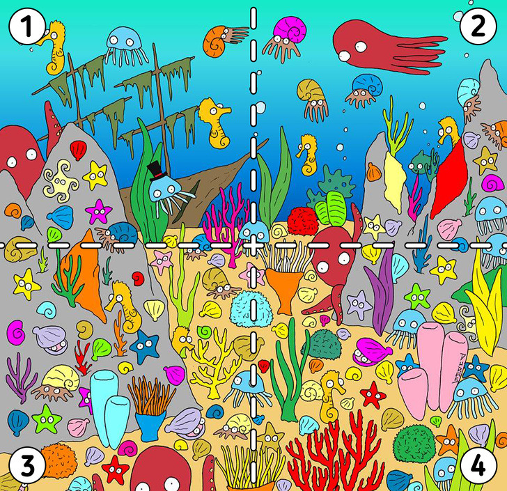 Can you find the fish at the bottom of the ocean?