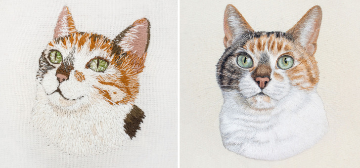 The Same Cat Stitched in 2014 and in 2020, With About 700 Pet Portraits in Between