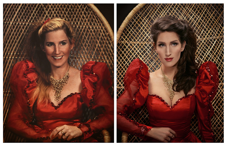 Same Dress, Same Age, 25 Years Apart, Down to a Homemade Wicker Chair