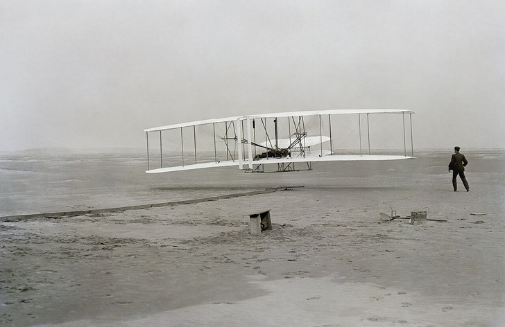 The Wright Flyer’s first flight, Dec. 17, 1903