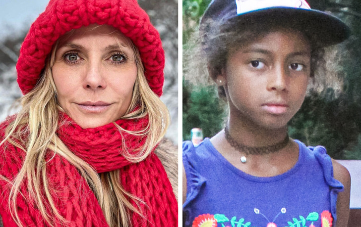 Side by side close-ups of Heidi Klum and her daughter Lou Samuel.