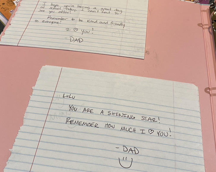 An 11-Year-Old Secretly Glued Her Dad’s Lunch Notes Into Her School Binder