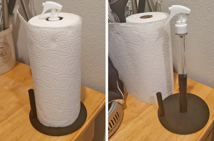 Paper towel holder with built in spray bottle?! 