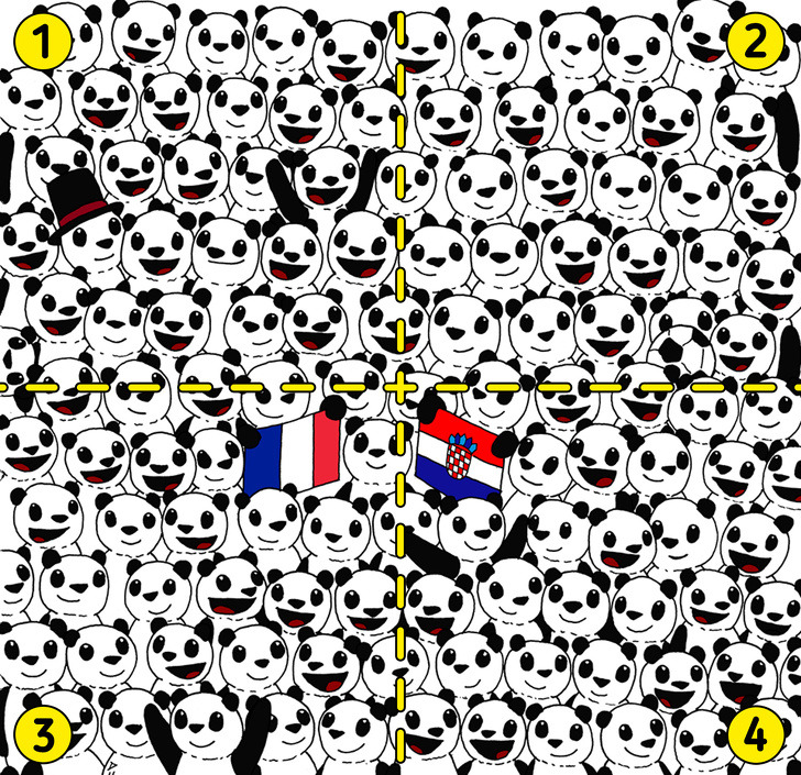 Can you find the soccer ball among the pandas?