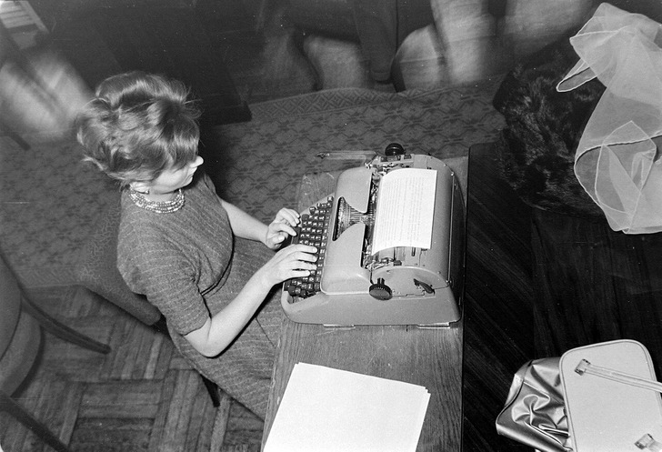 A secretary at a typewriter, 1959