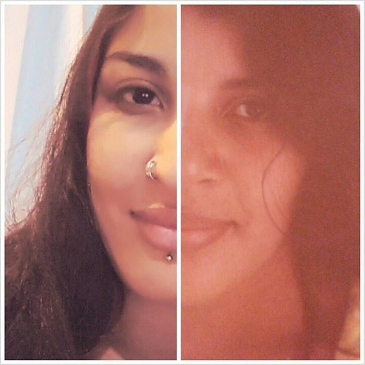 Half Mom, Half Me: Two Faces at the Same Age, 27 Years Apart