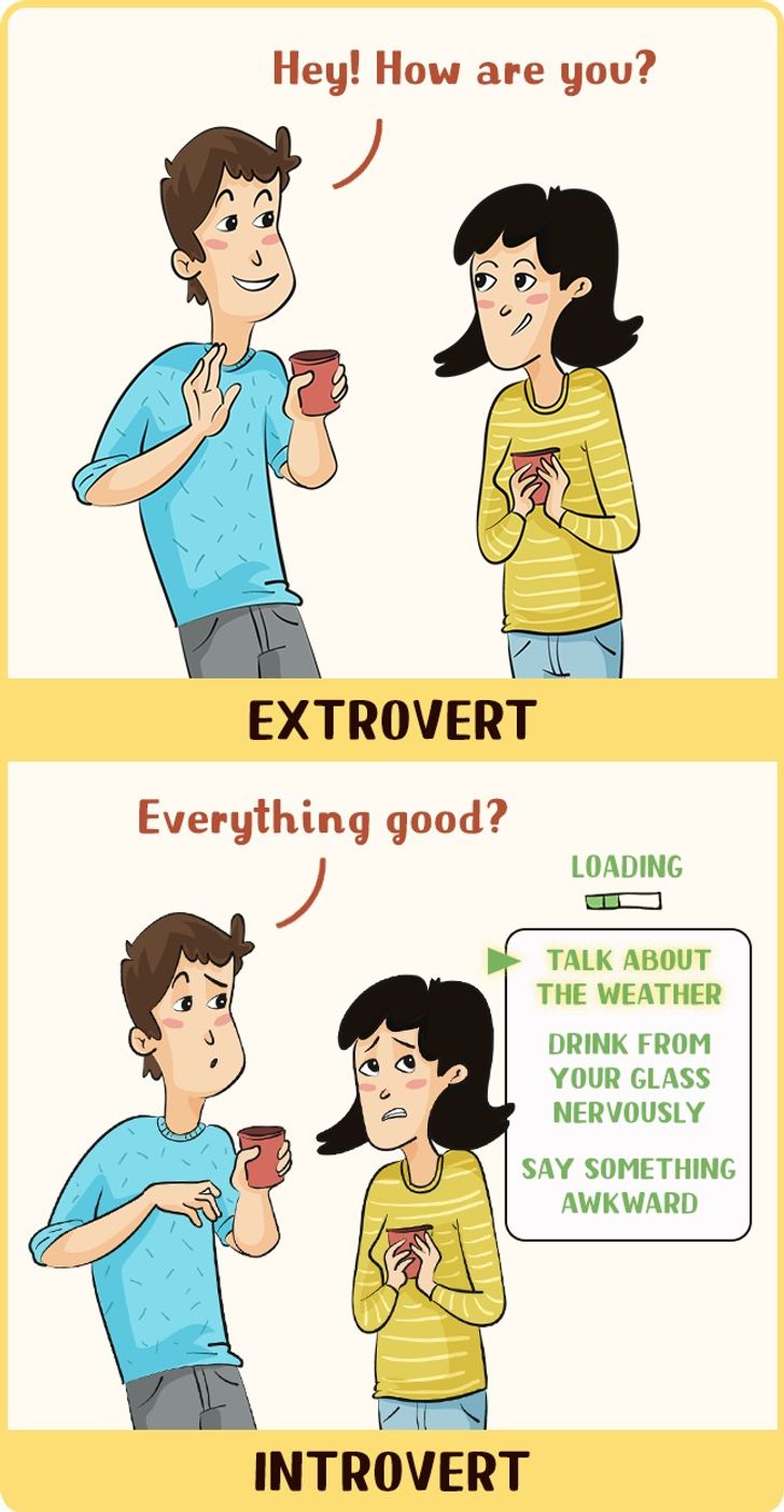 การสนทนากับคนแปลกหน้าอาจเป็นสิ่งที่ท้าทายสำหรับคนชอบเก็บตัว (Introverts) ในขณะที่คนชอบสังคม (Extroverts) มักใช้โอกาสนี้ในการเข้าสังคม