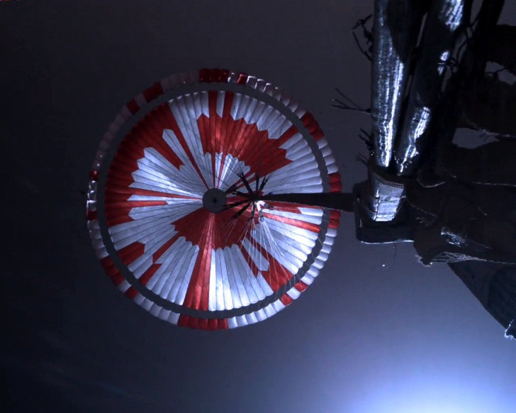 Perseverance’s parachute opening over Mars, Feb. 18, 2021
