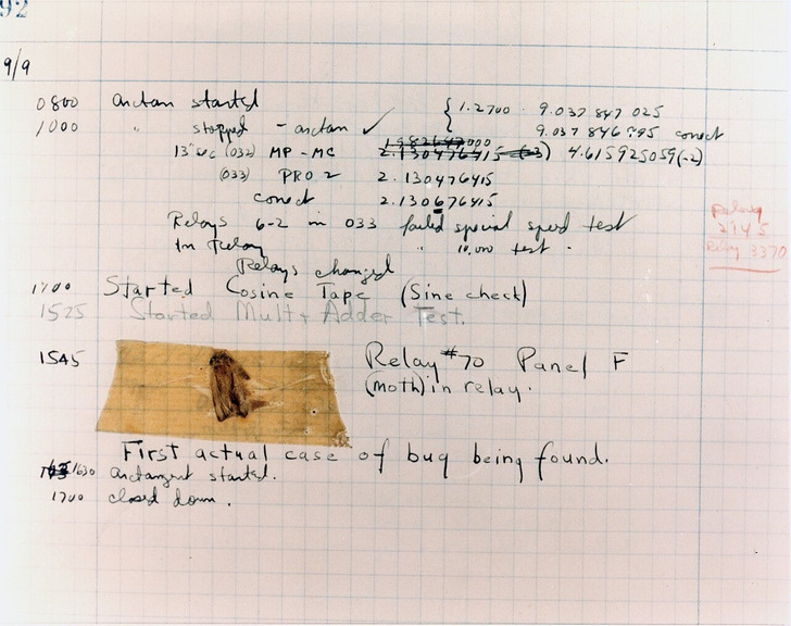 The logbook page with the moth, Sept. 9, 1947