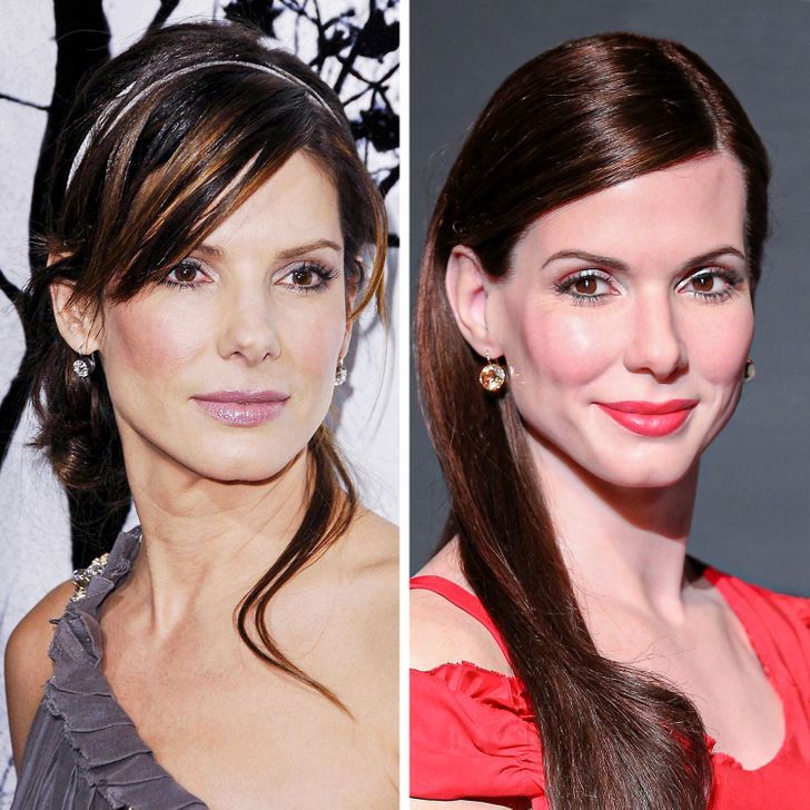 This is Sandra Bullock. Which picture shows her wax figure?