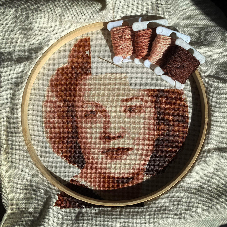 A Grandmother's Senior Portrait in Cross-Stitch, With 11 Colors and Years of Breaks