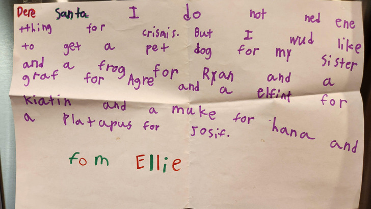 A Kindergartner Who Asked Santa for Nothing, Just Pets for Everyone Else