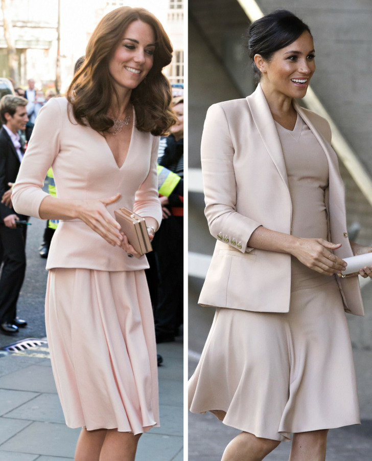 16 ครั้ง Kate Middleton และ Meghan Markle เลือกชุดที่คล้ายกันและเป็นไปไม่ได้ที่จะบอกว่าใครดูดีกว่าในพวกเขา