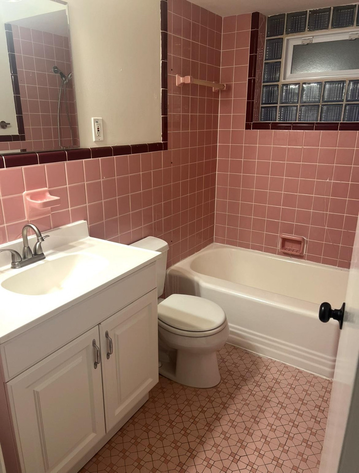 Not One but Two Pink-Tile Bathrooms in a 1956 House