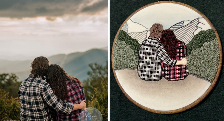 An Engagement Photo Turned Wedding Gift, With Plaid Shirts That Took Seven Weeks