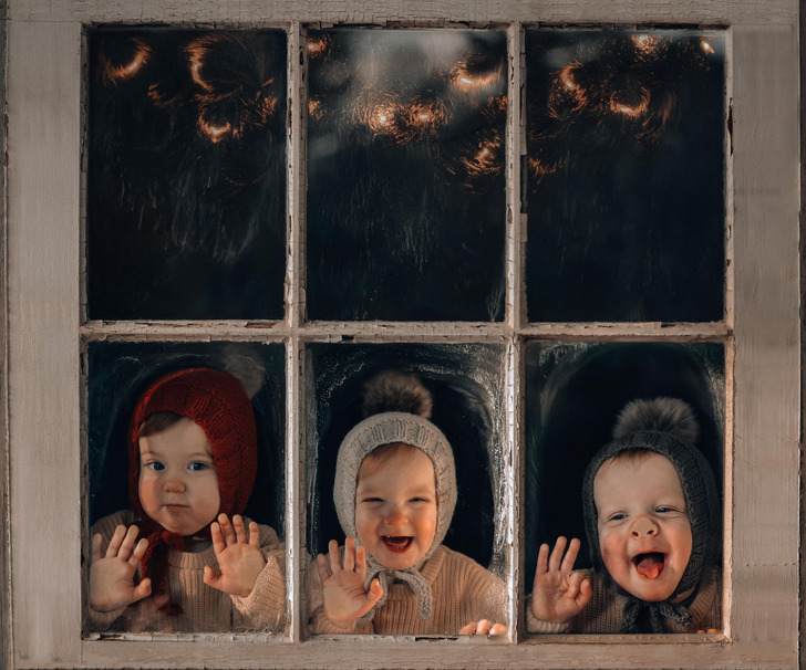 Triplets in a Window: a Christmas Card Built From Separate Shots